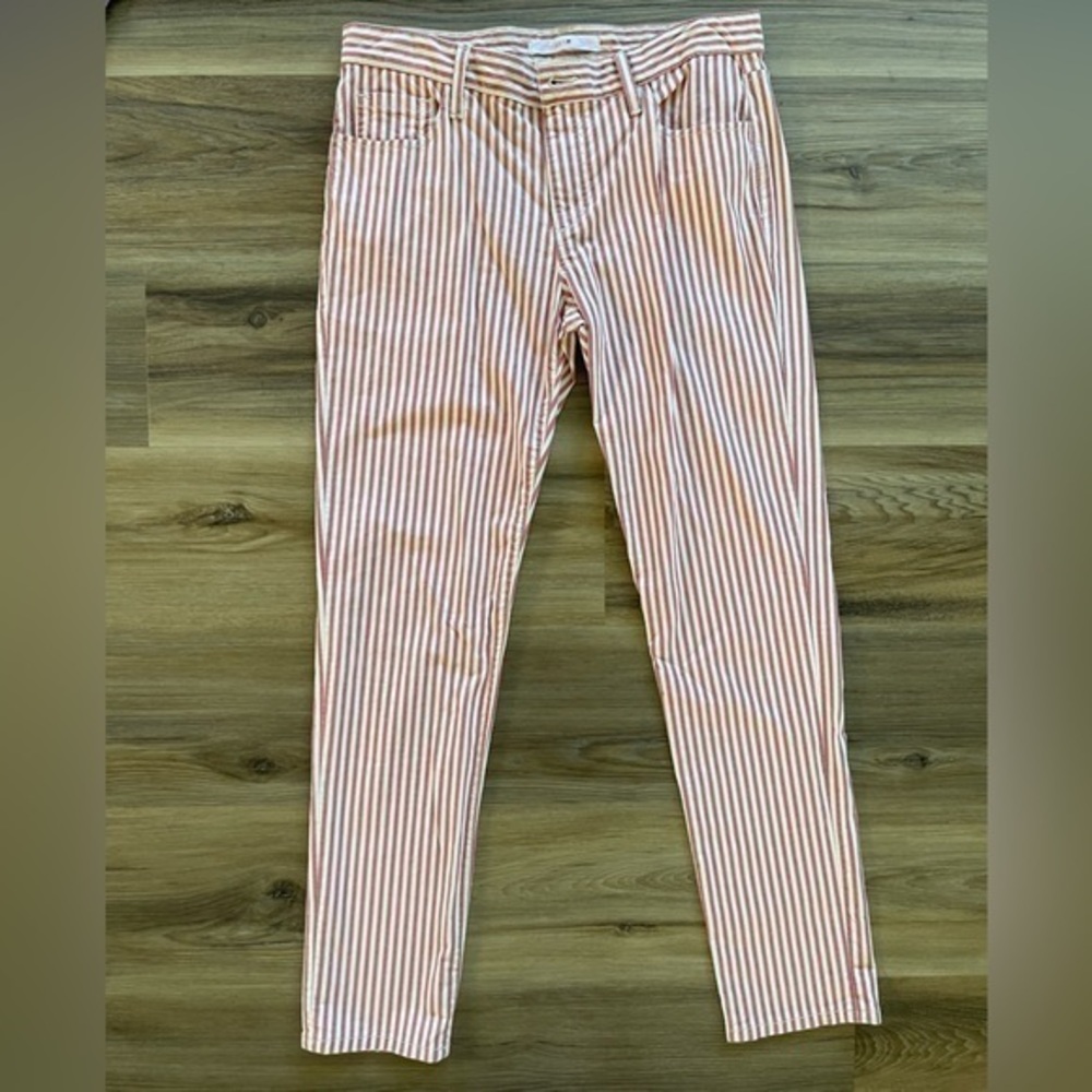 Joe’s Jeans Pink and White Striped Cotton Slim Fit Pants